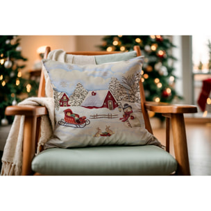 COPPIA CUSCINI NATALIZI JACQUARD SFODERABILI 50X50 CM NEVE