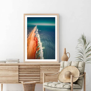 Affiche sentier de plage et banc de sable Affiche + cadre en bois - Chêne