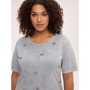 Fiorella Rubino - Camiseta de algodón con aplicaciones - Gris