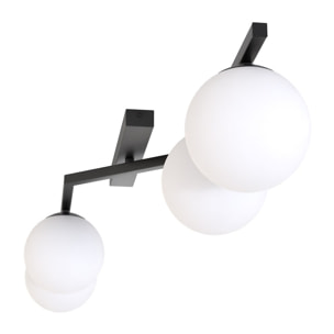Lampada a sospensione Naton in acciaio nero e vetro opalino