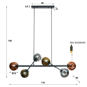 Suspension en verre 6 globes déformés RALF