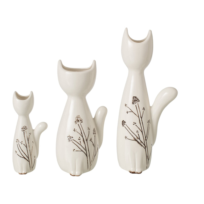 J-Line Vase chat - porcelaine - blanc/noir - large