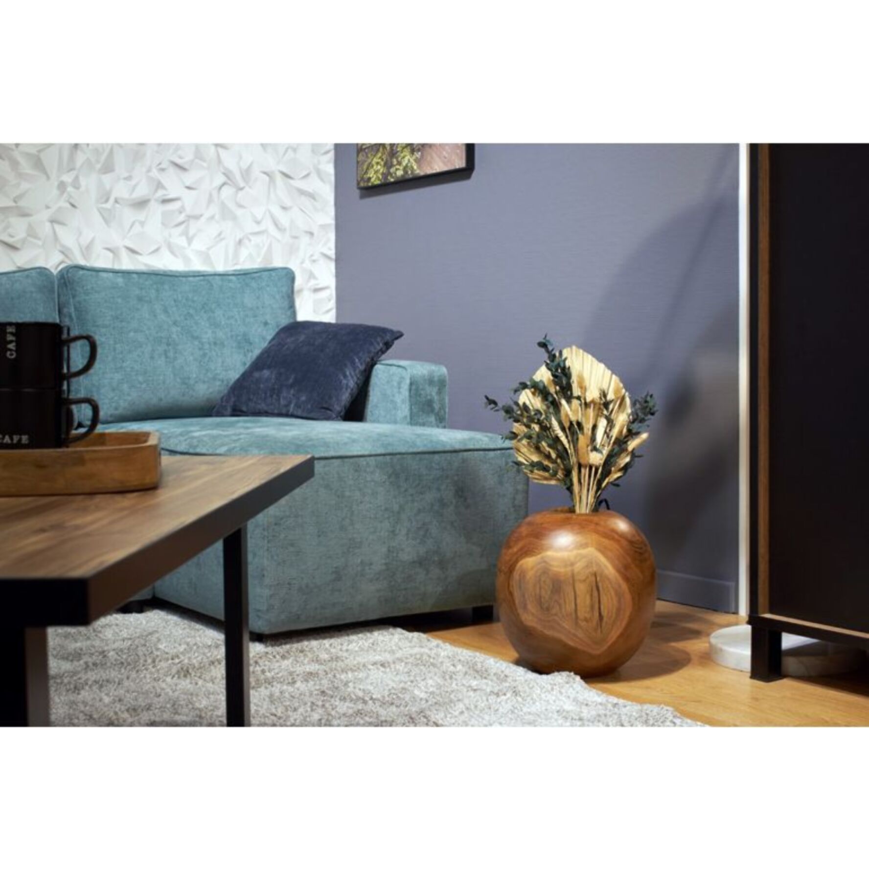 Vase décoratif rond D. 30 cm en bois de teck massif - FERGUS