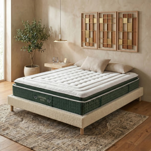 Ensemble matelas Jade & sommier Cancun | Mémoire de forme et ressorts ensachés | Cadre à lattes | Bouclette | Sable