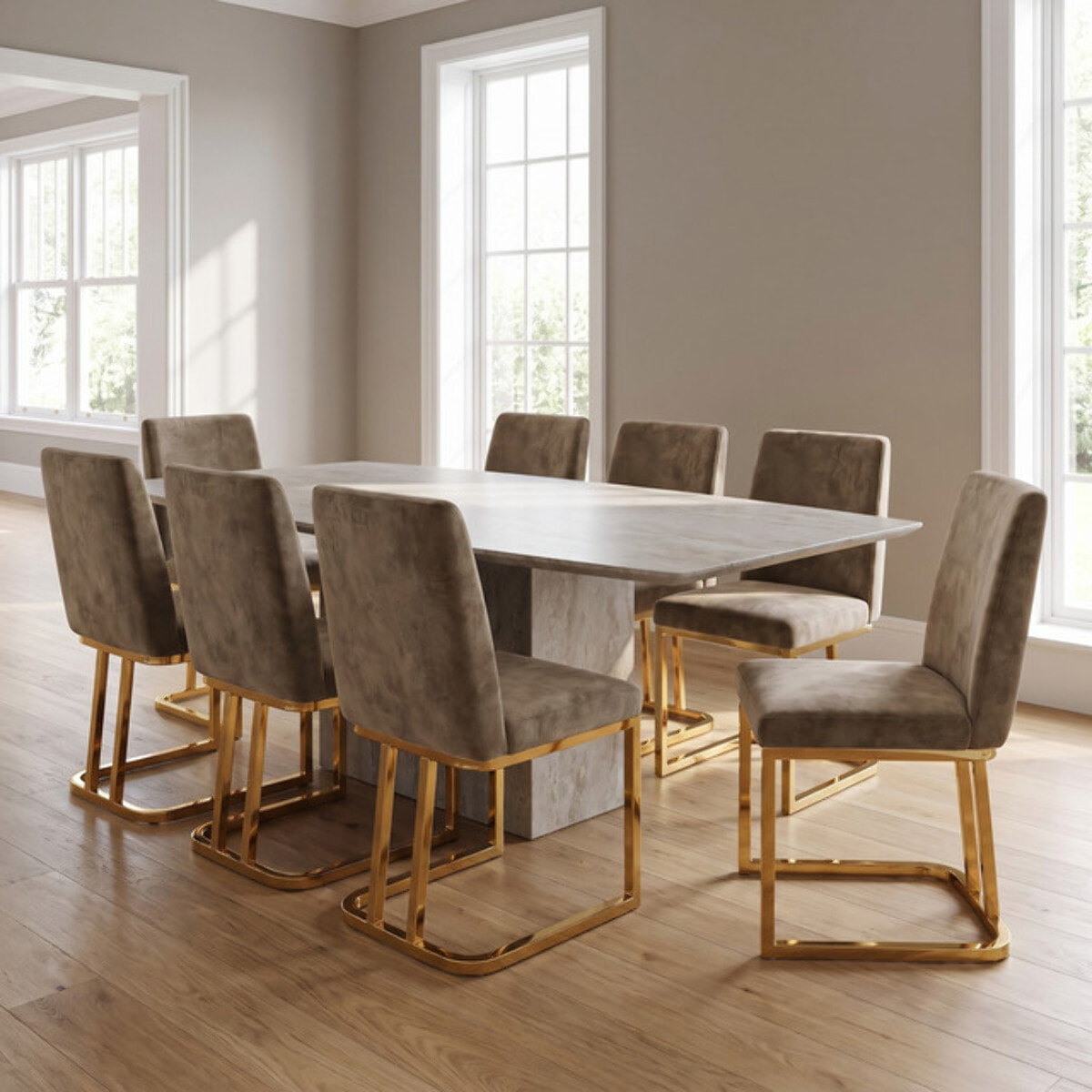 Sedia Imbottita in Effetto Velluto con Gambe Oro, Design Moderno ed Elegante per Sala da Pranzo, Cucina, Soggiorno, Studio e Ufficio