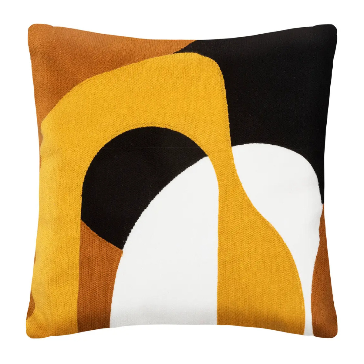 Coussin "Hary" - motifs brodés - coton - jaune ocre - 45x45 cm