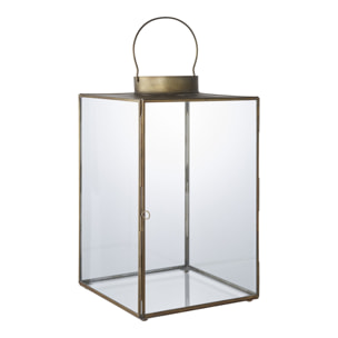 Lanterna Mohali grande in vetro e metallo ottone anticato 24x42 cm