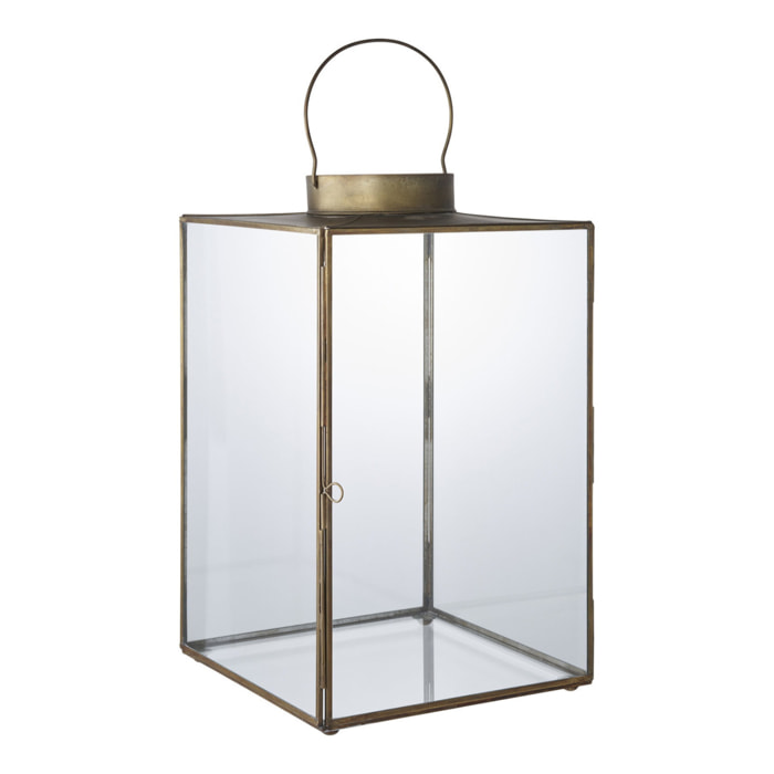 Lanterna Mohali grande in vetro e metallo ottone anticato 24x42 cm
