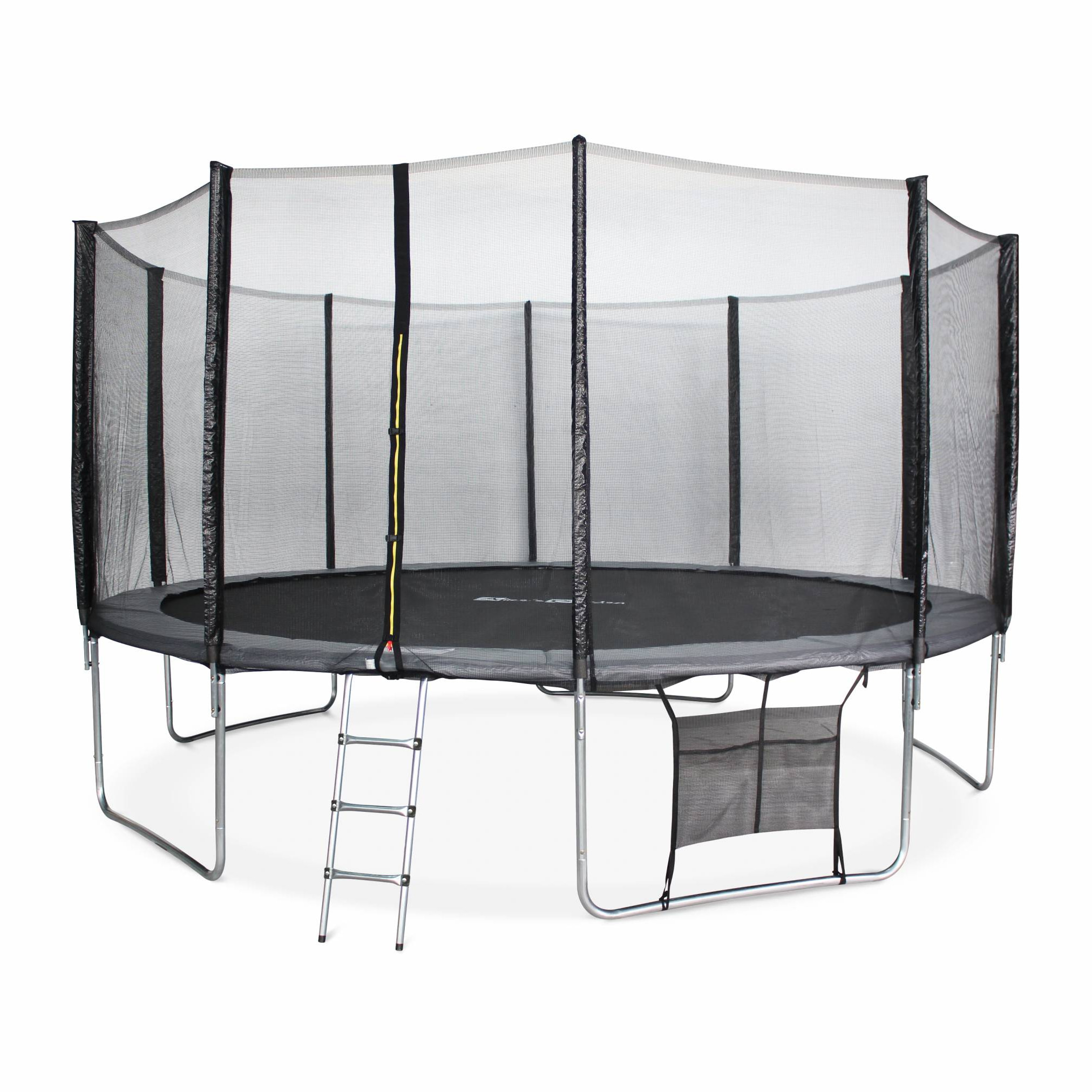 Trampoline 460cm gris avec filet de protection.  échelle. bâche. filet pour chaussures. kit d'ancrage - Neptune XXL - Trampoline de jardin 460 cm 4m | Qualité PRO.|Normes EU.