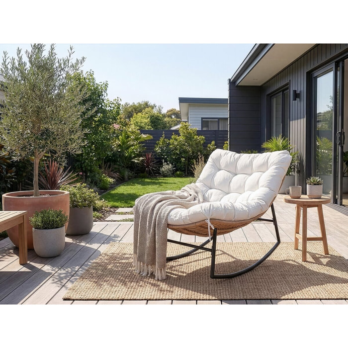 Fauteuil à bascule papasan avec coussin intérieur/extérieur "Papaya" - Beige