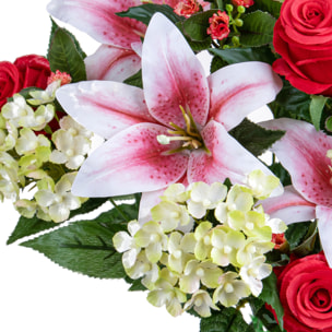 Bouquet Lilium/Achillea 50 Cm - Pezzi 1 - 18X50X18cm - Colore: Rosso - Bianchi Dino - Fiori Artificiali