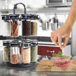 Carrousel à Épices - COOK CONCEPT - 2 Étages - 16 Pots - Noir et Transparent