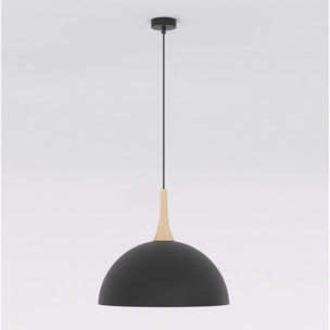 Lampada a sospensione Nautica in acciaio nero e legno