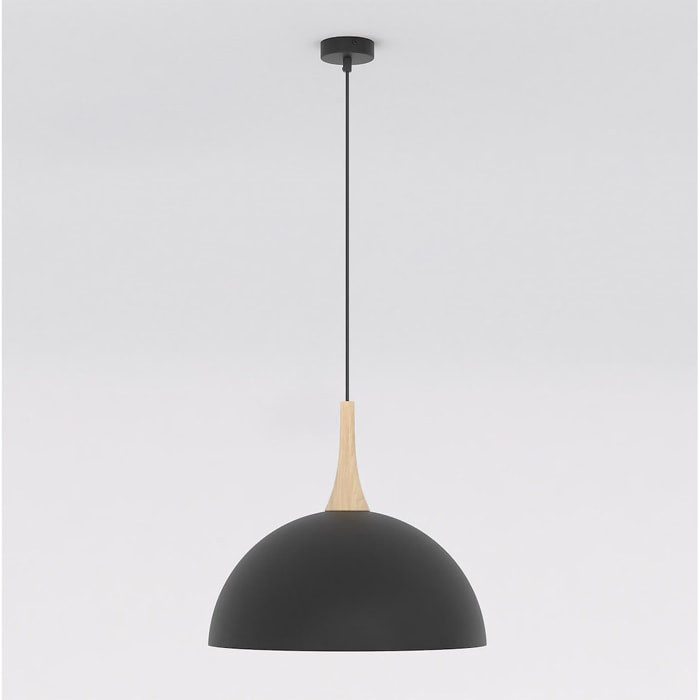 Lampada a sospensione Nautica in acciaio nero e legno