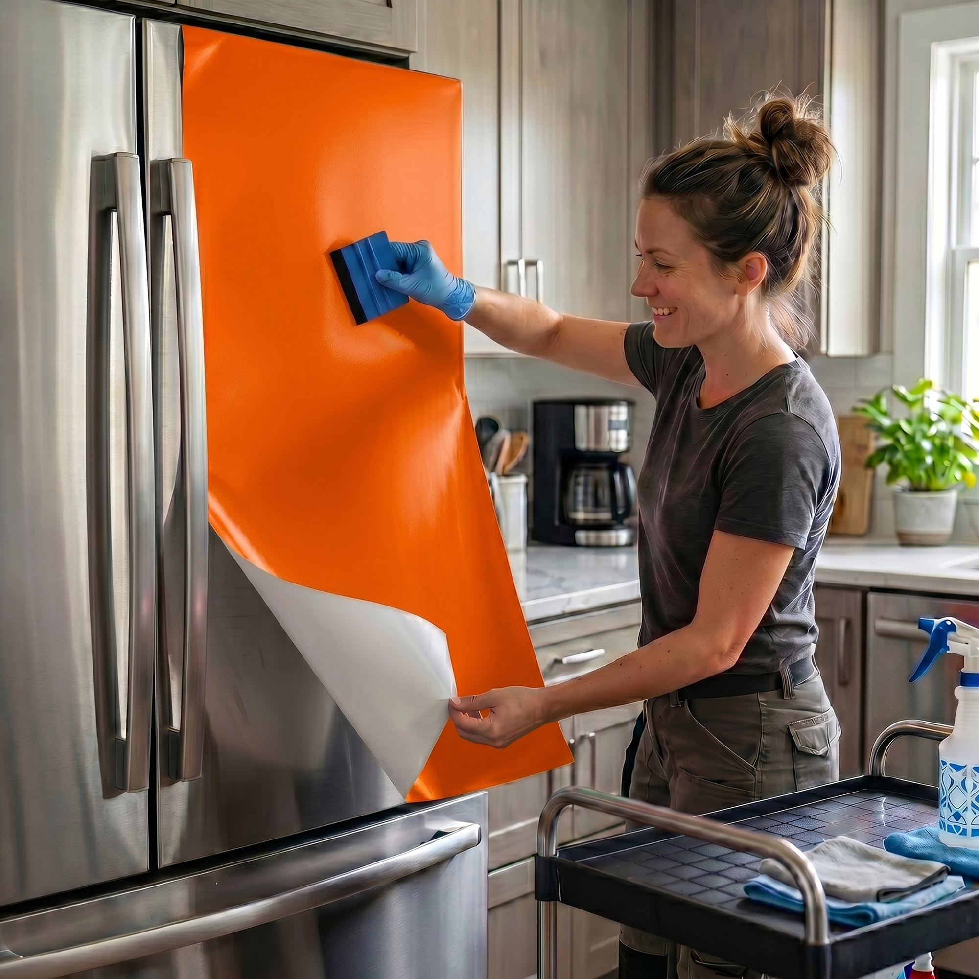 Rouleau adhésif décoratif Vinyle au Mètre - Orange - Sticker Lavable Imperméable Mur Cuisine Meubles