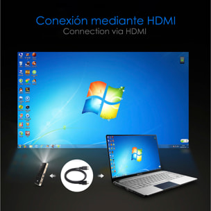 DAM Mini video proyector LED portátil P09, DLP. Android 9.0, WiFi, panel táctil. Batería recargable. Duplicación pantalla. Netflix, Youtube, etc. 14,5x8x1,8 Cm. Color: Negro