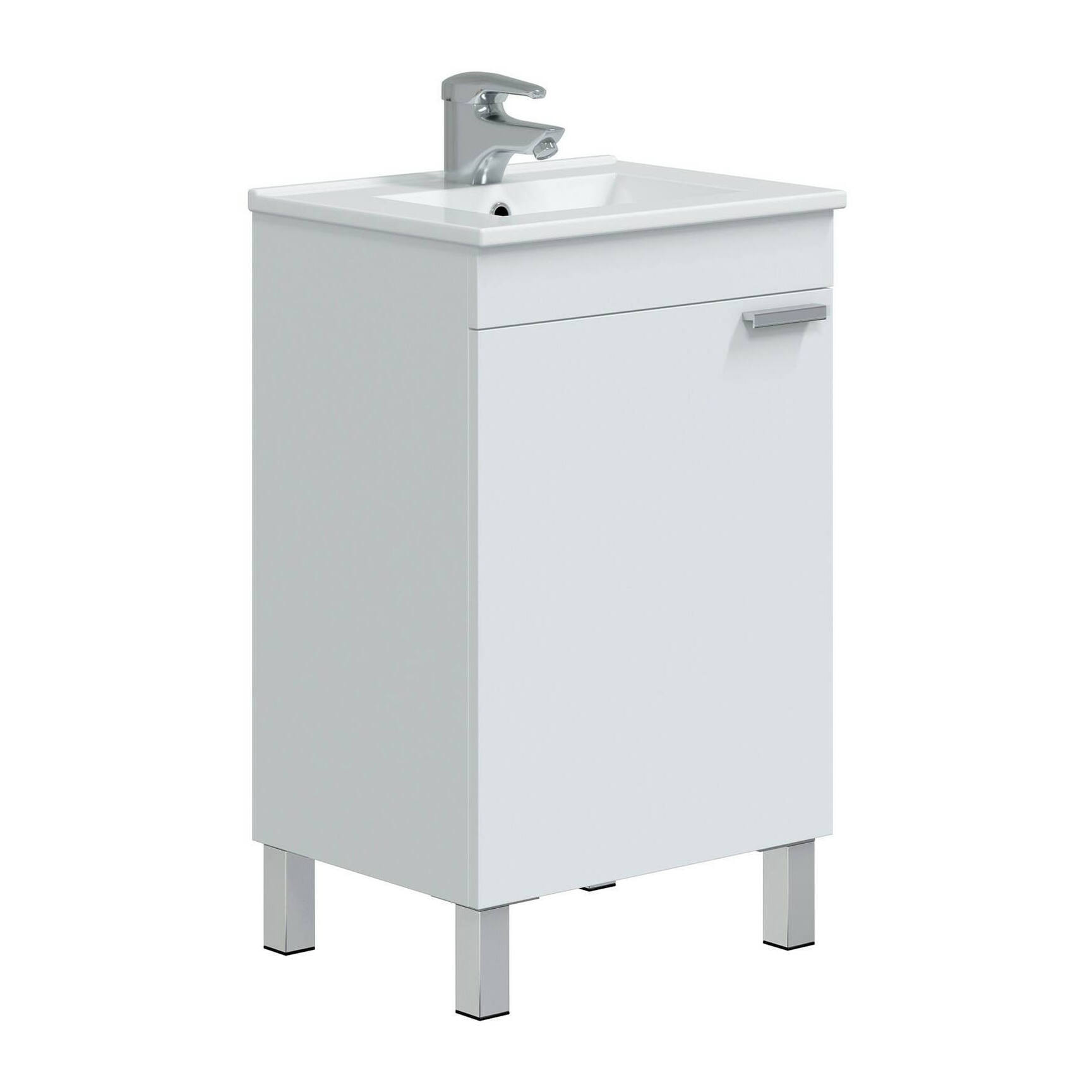 Mobile sottolavabo Iselle, Mobiletto da bagno, Contenitore porta lavabo, Armadio per lavandino, 50x39 h80 cm, Bianco lucido