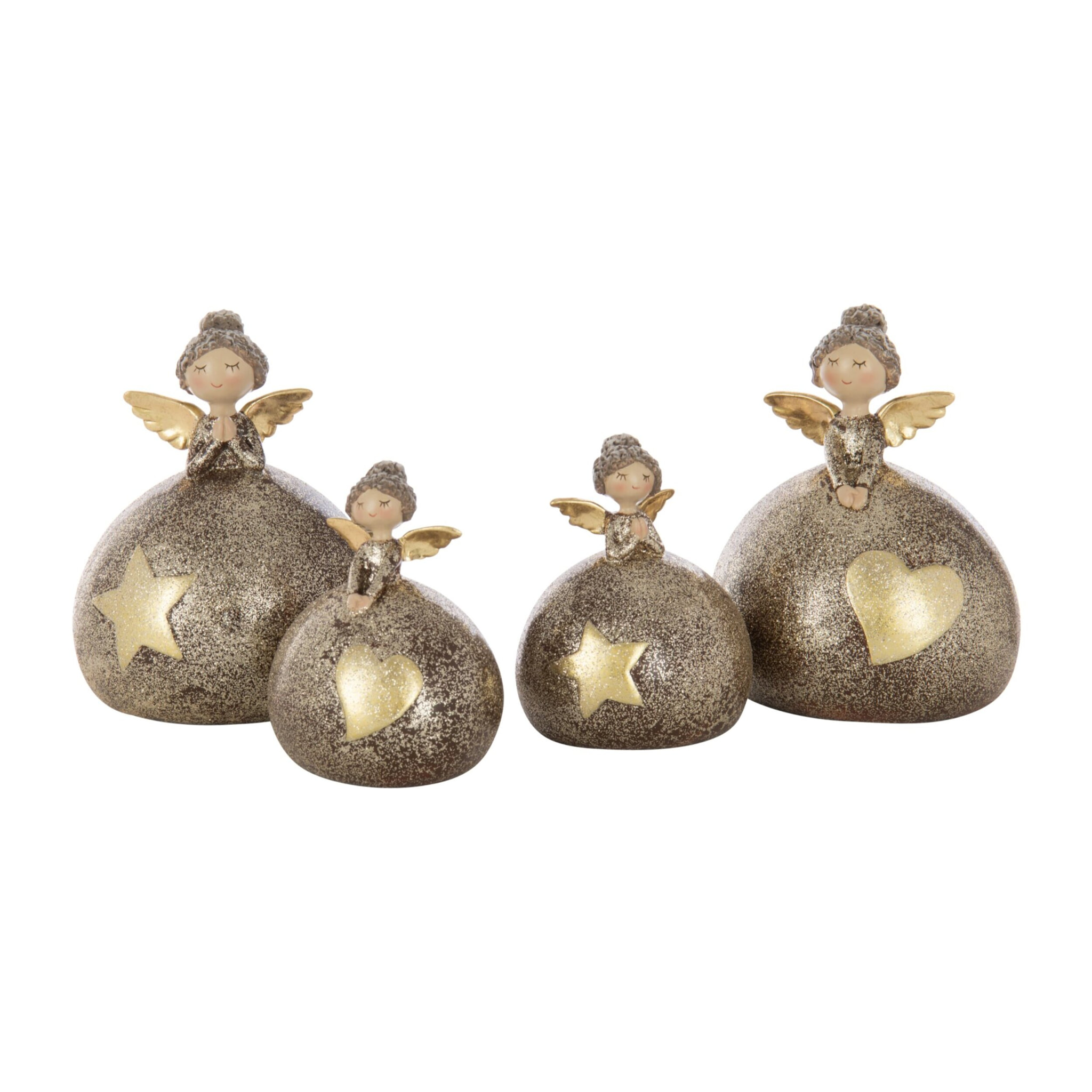 J-Line figurine Ange Cœur + Boule Étoile - polyrésine - mix - large - 2 pièces