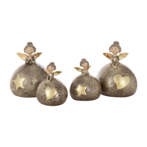 J-Line figurine Ange Cœur + Boule Étoile - polyrésine - mix - large - 2 pièces