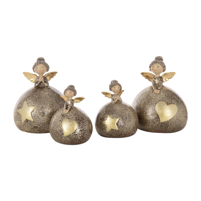 J-Line figurine Ange Cœur + Boule Étoile - polyrésine - mix - large - 2 pièces
