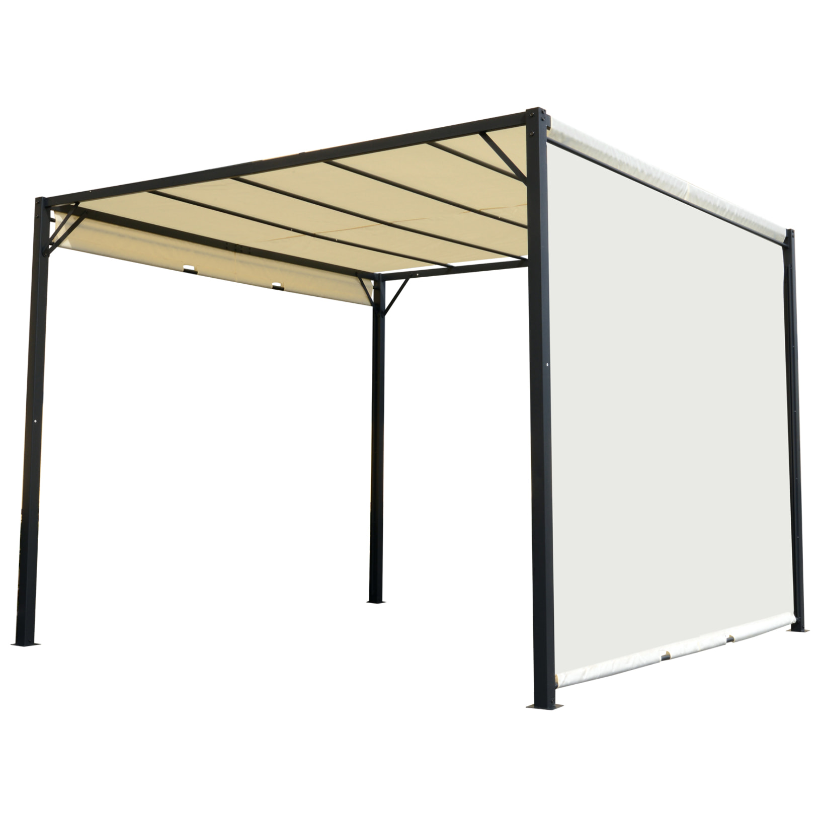 Pérgola 3x3m Gazebo Cenador con Techo Retráctil y Pared Lateral Acero Versátil