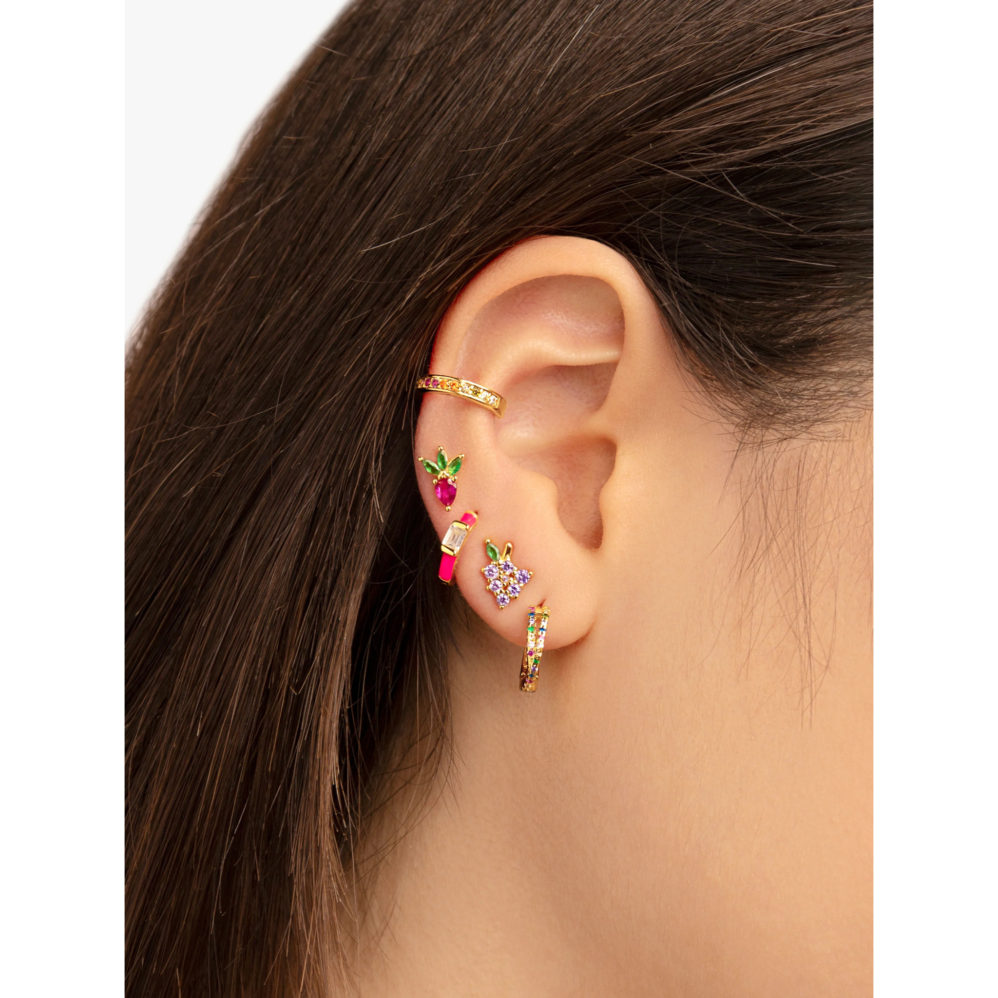 Orecchino Singolo Tropical Strawberry Argento Placcato Oro