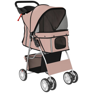 Poussette buggy pliable pour chiens tissu 600D Oxford imperméable 4 roues café