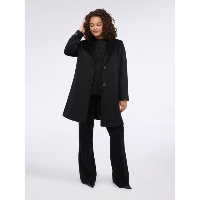 Fiorella Rubino - Cappotto lungo misto lana con bottoni - Nero