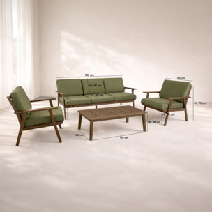 Salon de jardin en bois d'acacia et tissu kaki 5 places PALAU