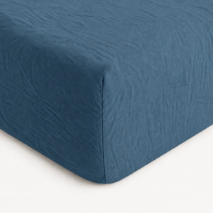 Drap housse microfibre lavee - bonnet 28cm bleu nuit