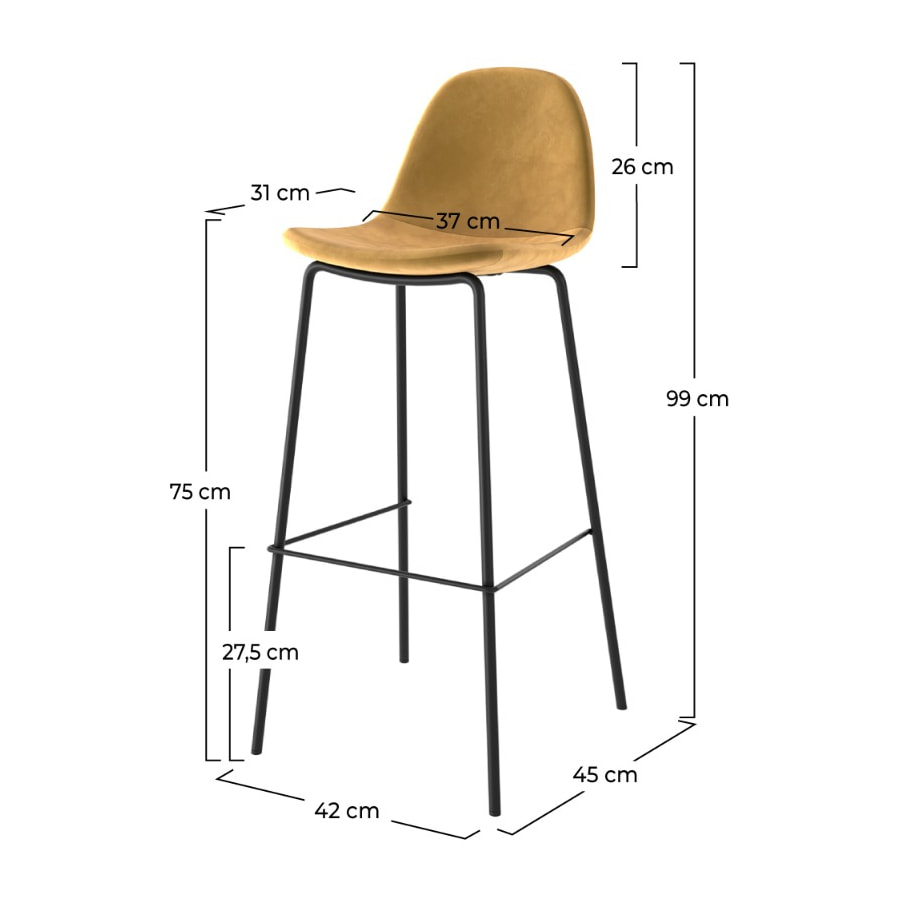 Lot de 2 chaises de bar en velours jaune 75 cm - Henrik