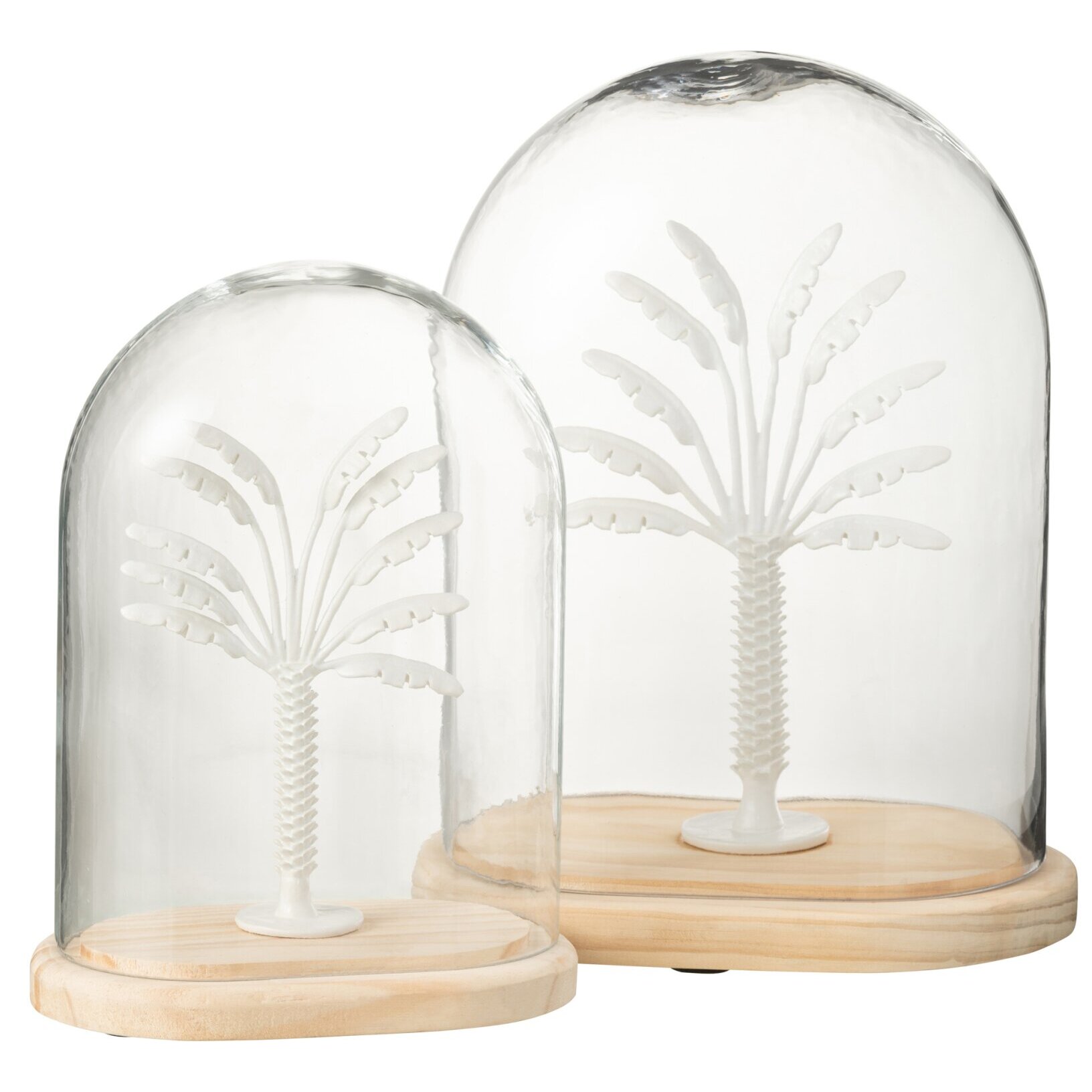 J-Line Cloche décorative Palmier - verre/métal - blanc/naturel - large