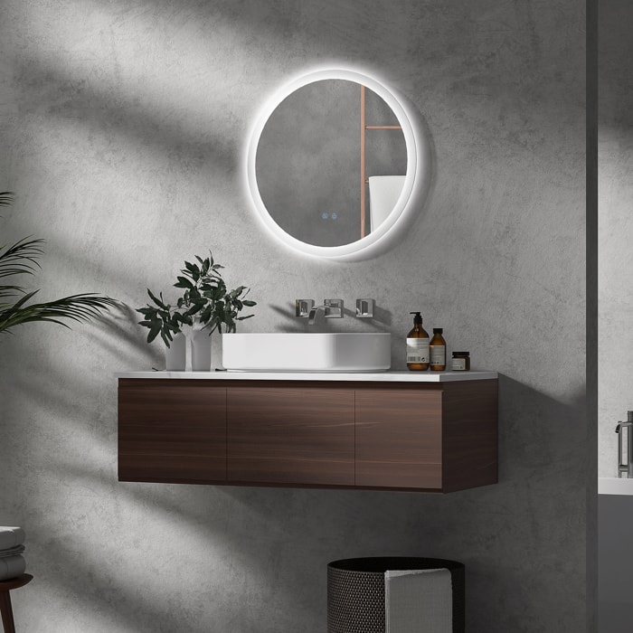 Miroir rond lumineux LED de salle de bain Ø 60 cm mural avec éclairage 3 couleurs interrupteur tactile système antibuée 29 W gris