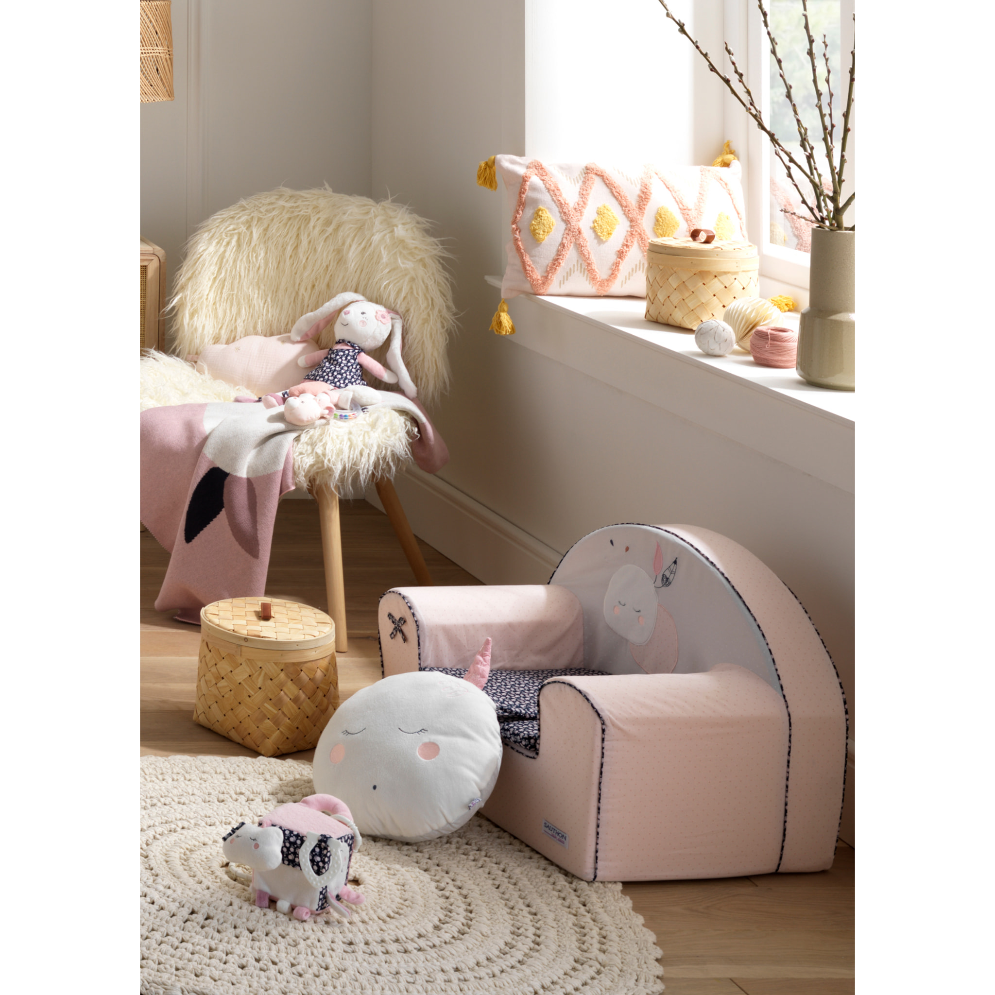 Fauteuil club bébé pour enfant en coton rose