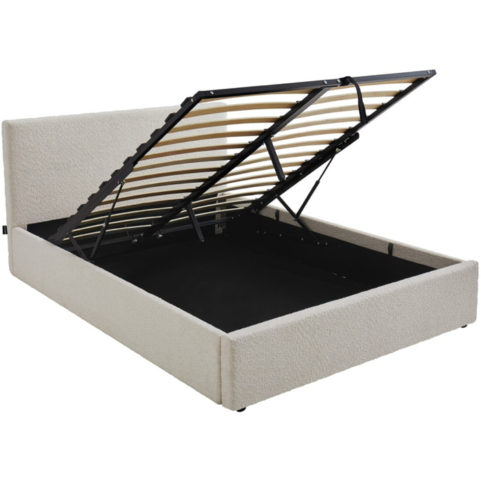 Lit coffre avec tête de lit en tissu bouclé - TINA