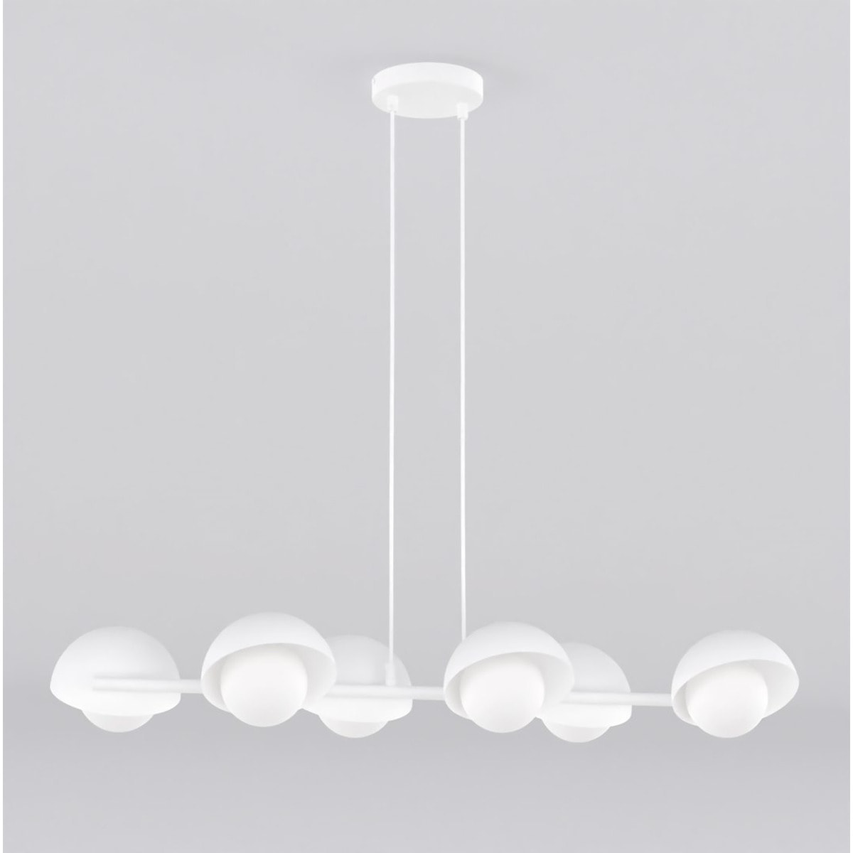 Lampada a sospensione BOOM lineare con diffusori in vetro e finitura bianca opaca
