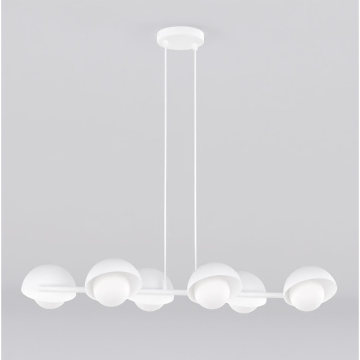 Lampada a sospensione BOOM lineare con diffusori in vetro e finitura bianca opaca