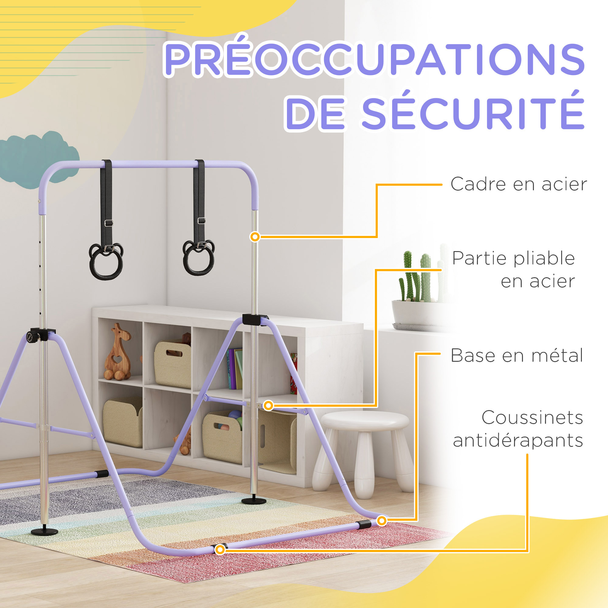 Portique d'anneaux double haubanage hauteur réglable dim. 148L x 105l x 88-128H cm acier violet