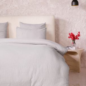 Parure housse de couette gaze de coton lavé gris glacier