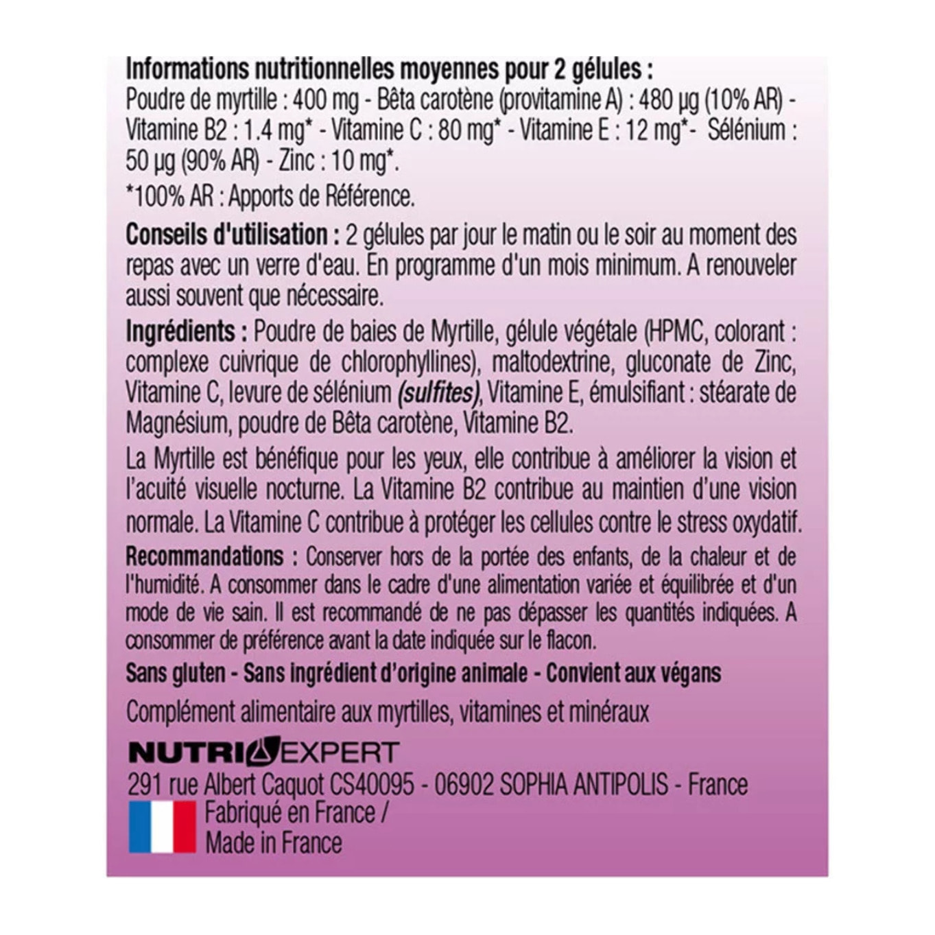 NUTRIEXPERT - Vision Plus - Confort visuel - A base de myrtille - 60 gélules végétales - Cure 30 jours - Marque Française - Lot de 3 produits