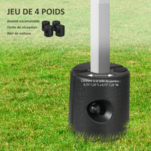 Lot de 4 poids de lestage cylindrique pour tonnelle barnum tente dim. Ø 22 / Ø 24 x 25H cm HDPE noir