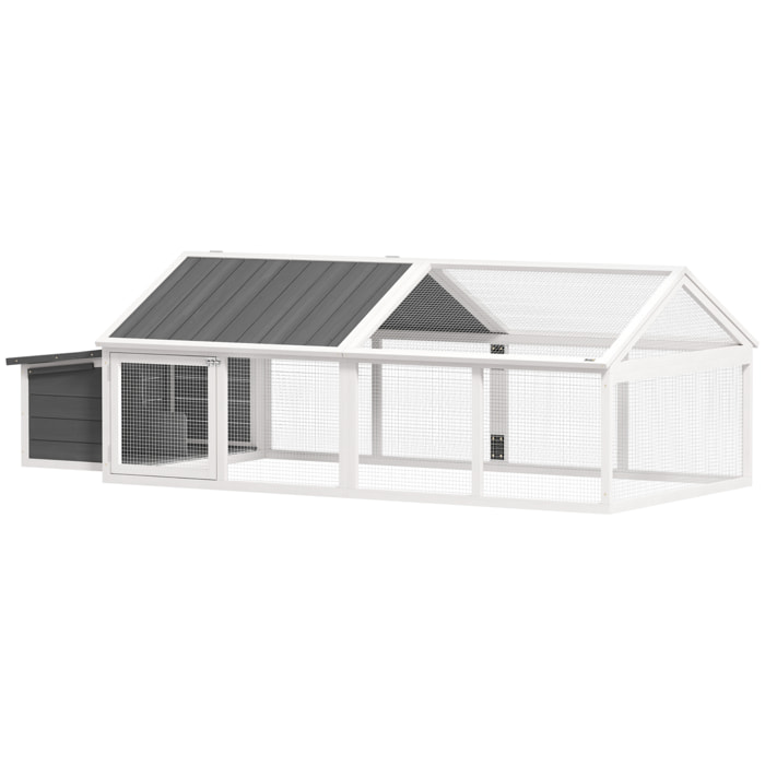 Gallinero para Exterior 240x112,5x76 cm Gallinero de Madera con Techo Abatible Corral Puertas con Cerradura y Nido para Gallinas Conejos Patos Blanco y Gris
