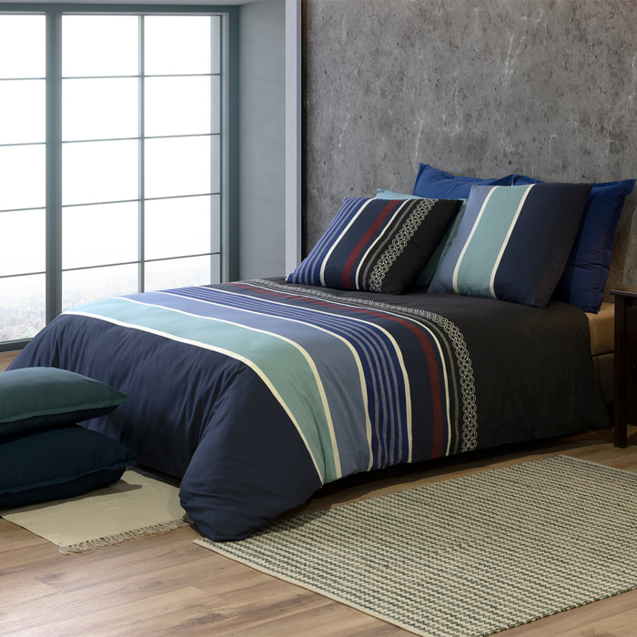 Parure percale de coton avec housse de couette imprimé + taies - azul - bleu