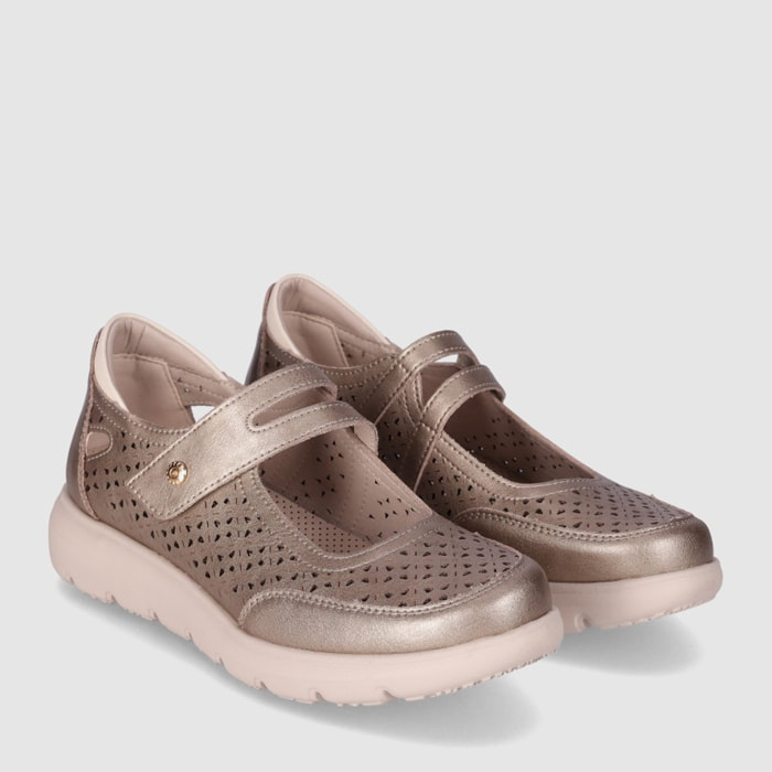 Zapatos de Piel - Bronce - Tacón: Bajo