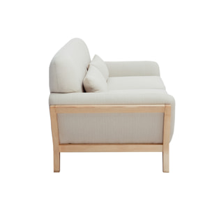 Canapé scandinave 2 places en tissu beige et bois clair YOKO