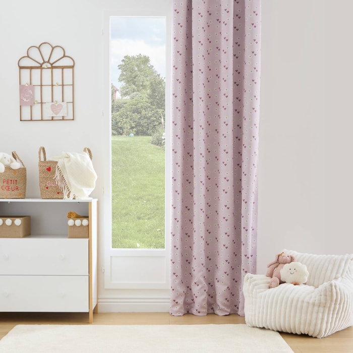 Rideau occultant enfant Billie 140x260cm rose motif coeurs
