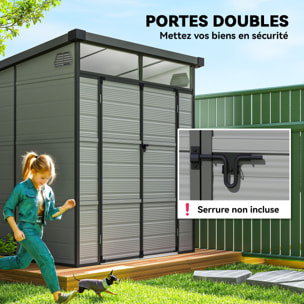Abri de jardin en polypropylène 3,24 m² - 190 x 191 x 215 cm - 2 fenêtres, 2 portes - gris