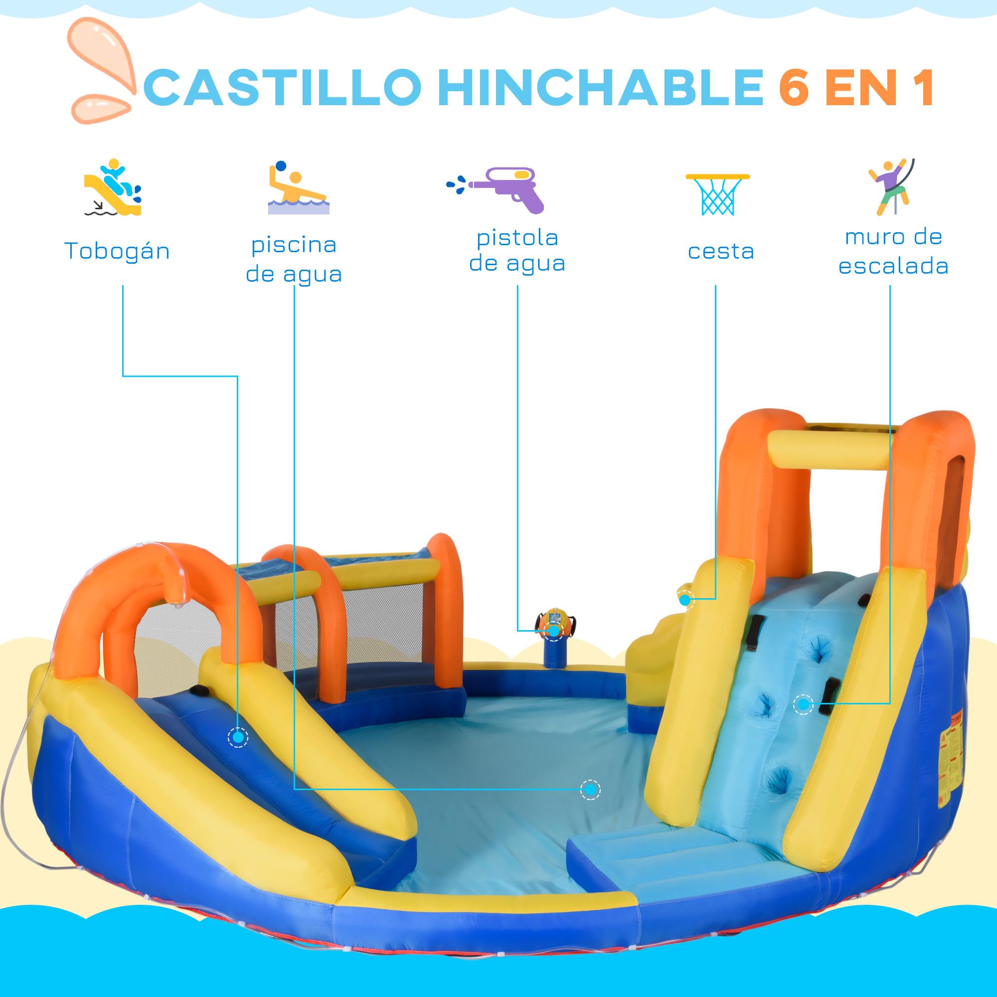 Castillo Hinchable Grande con Tobogán Castillo de Rebote para Niños de 3-8 Años con Cesta de Baloncesto Piscina Inflador de 750W y Bolsa de Transporte 435x435x200 cm Multicolor