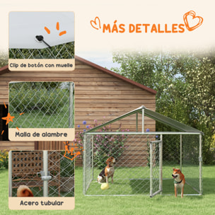 Perrera Jaula de Exterior para Perros Medianos Parque para Perros con Cerradura Marco de Acero Toldo Impermeable y Anti-UV 200x200x150 cm Plata