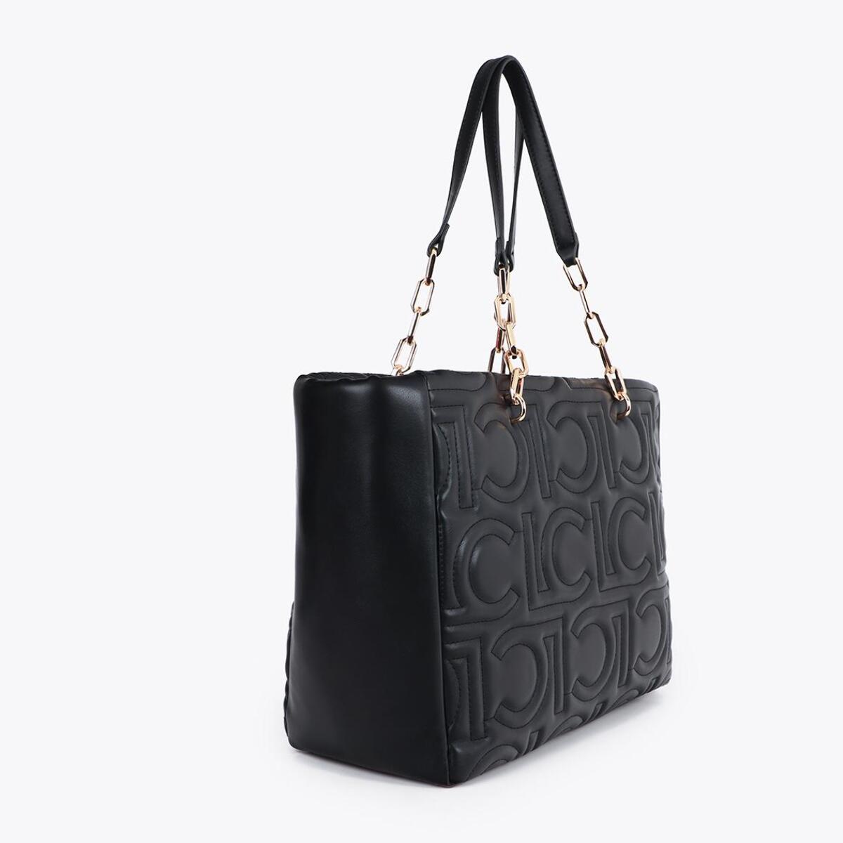 Shopper trapuntata logata in effetto pelle con manico catena mista